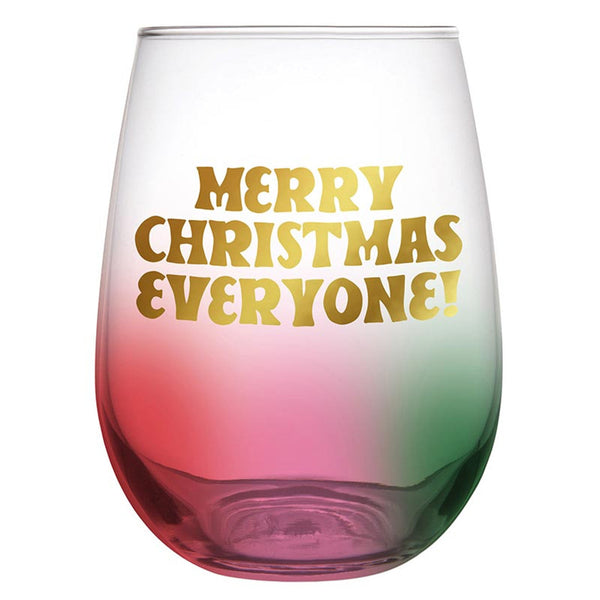 Merry Christmas Everyone Stemless Wine Glass in Multicolored Tinted