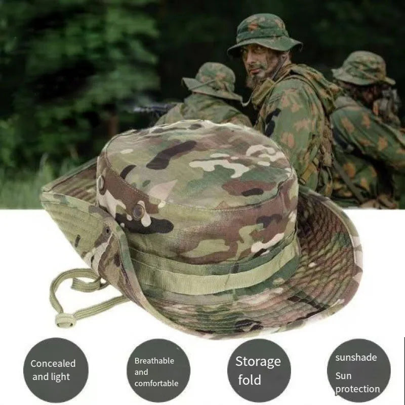 Tactical Camouflage Fishing Cap Military Hat Army Caps Men Women Outdoor Sports Sun Boonie Bucket Hiking Hunting Climbing Hats