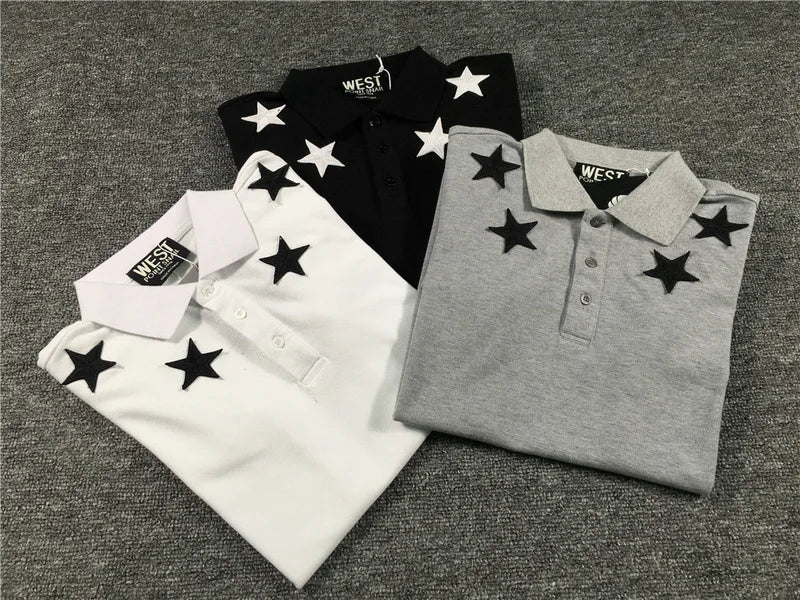 High New Novelty 2021 Embroidered 7 4 Stars Collar Cute crown Casual Polo Shirts Shirt Skateboard Cotton Polos Top Tee 046