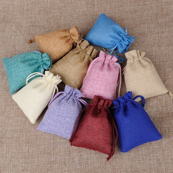 Vintage 4Sizes Flax Jute Drawstring Pouch Bag Multi Color Linen Sachet Game Dice Gift Wedding Party Christmas Candy Bags 50Pcs