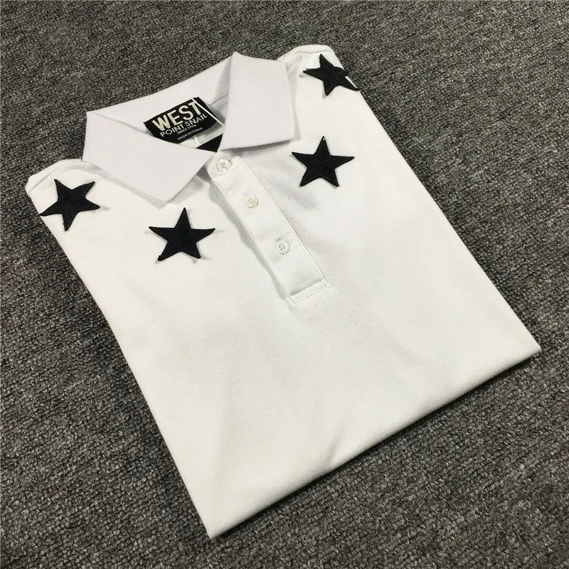 High New Novelty 2021 Embroidered 7 4 Stars Collar Cute crown Casual Polo Shirts Shirt Skateboard Cotton Polos Top Tee 046