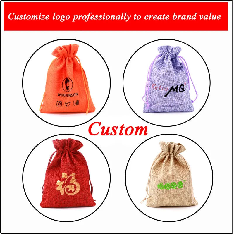 10pcs Linen Jute Jewelry Bag 13X18 Multi color Party Candy Bag Wedding Birthday Favor Gift Packaging Bags Jewellery Stand Custom