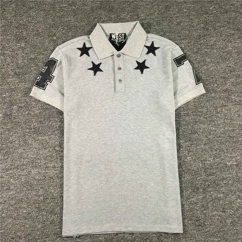 High New Novelty 2021 Embroidered 7 4 Stars Collar Cute crown Casual Polo Shirts Shirt Skateboard Cotton Polos Top Tee 046