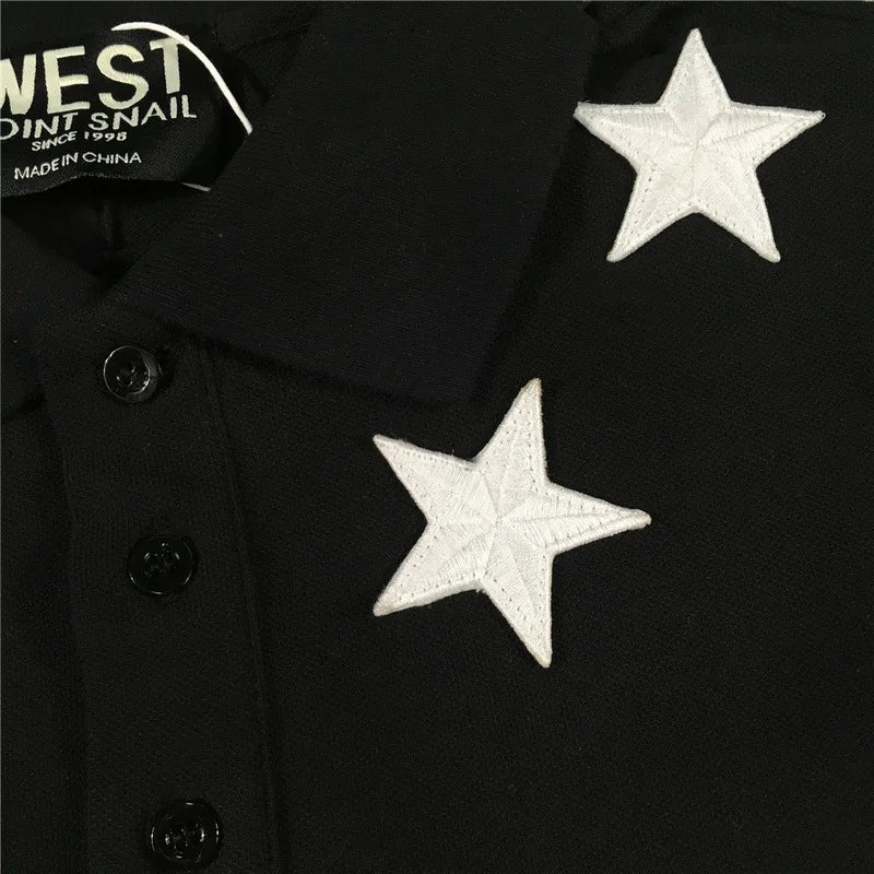 High New Novelty 2021 Embroidered 7 4 Stars Collar Cute crown Casual Polo Shirts Shirt Skateboard Cotton Polos Top Tee 046