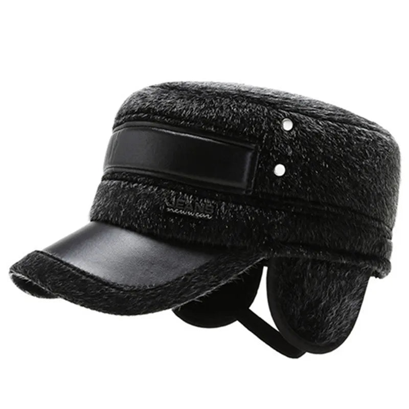 SILOQIN earmuffs caps for men winter warm Military Hats men's Imitation mink fur flat cap adjustable size dad casual brands cap