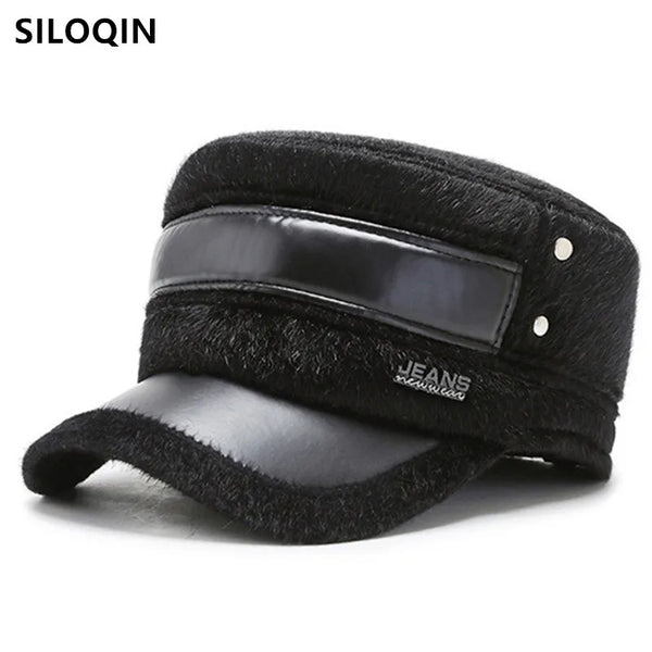 SILOQIN earmuffs caps for men winter warm Military Hats men's Imitation mink fur flat cap adjustable size dad casual brands cap