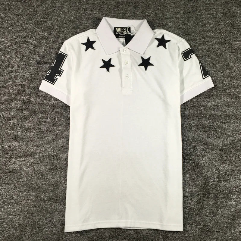 High New Novelty 2021 Embroidered 7 4 Stars Collar Cute crown Casual Polo Shirts Shirt Skateboard Cotton Polos Top Tee 046