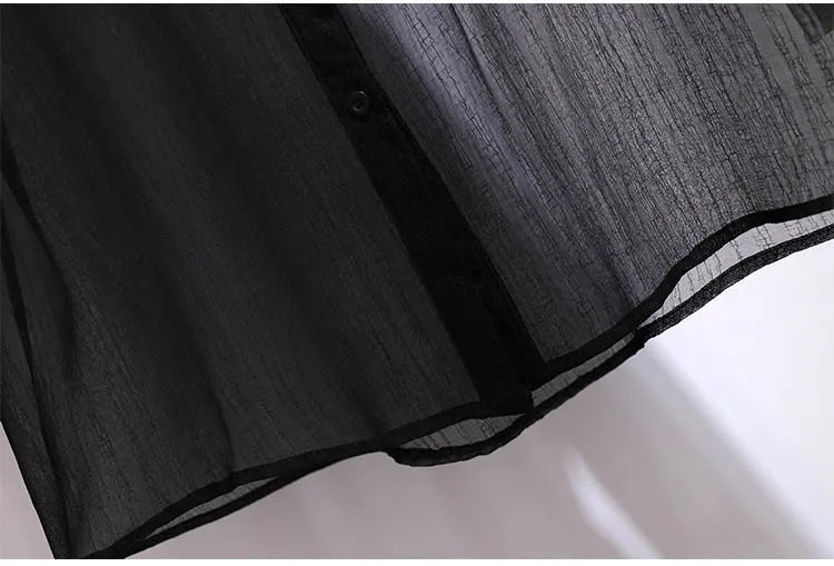 150Kg Plus Size Women's Bust 160 Summer Loose Casual Thin Long Sleeve Chiffon Shirt Long Top Black White 6XL 7XL 8XL 9XL 10XL