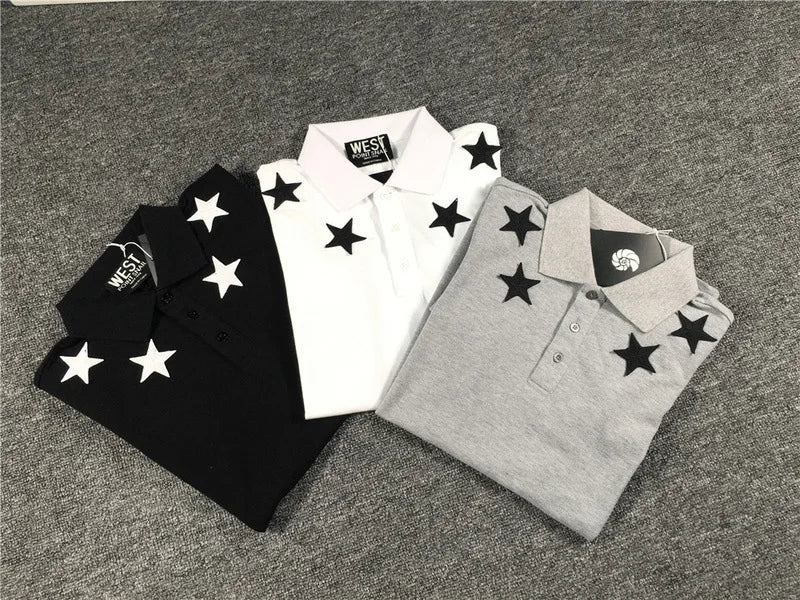 High New Novelty 2021 Embroidered 7 4 Stars Collar Cute crown Casual Polo Shirts Shirt Skateboard Cotton Polos Top Tee 046