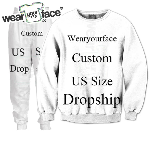 Custom Dropship US Size 3D All Over Printed Crewneck Sweatshirts Tracksuits Streetwear Outfits Sweats For Kid Women Men Sets