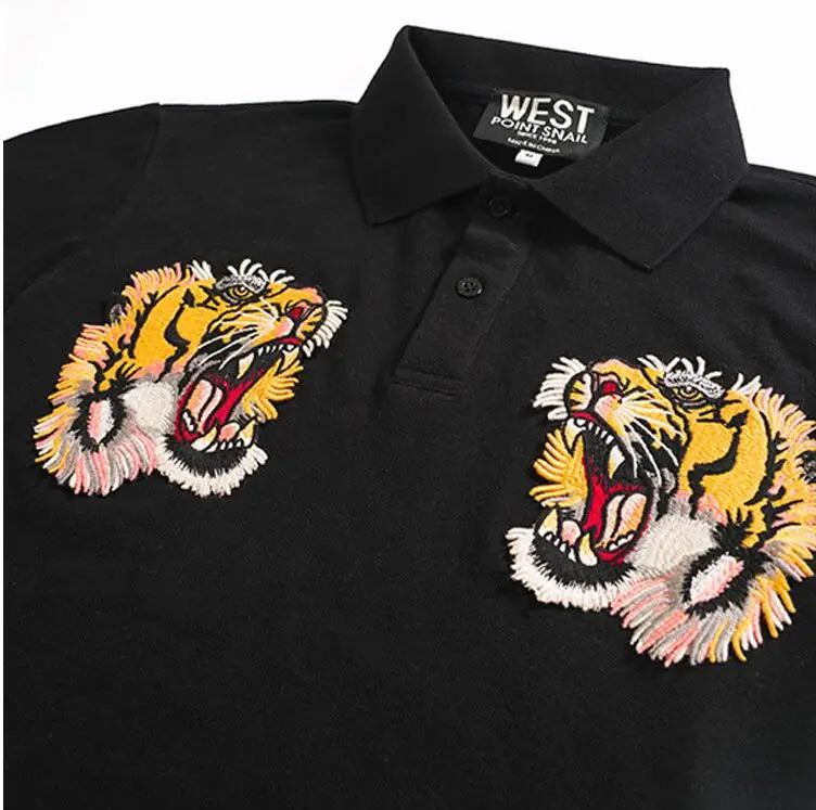 High New 2023 Men High Embroidery Double tiger head flowers Fashion Polo Shirts Shirt Skateboard Cotton Polos Top Tee #C37