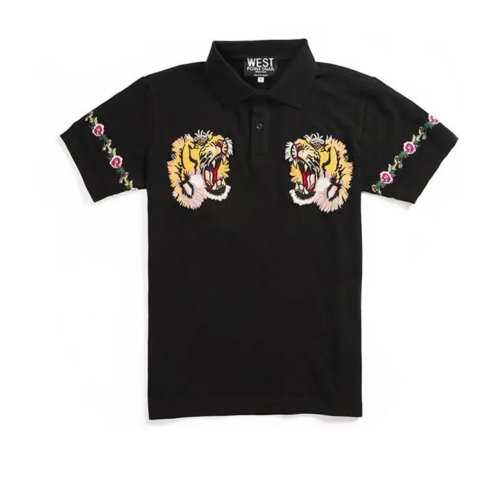 High New 2023 Men High Embroidery Double tiger head flowers Fashion Polo Shirts Shirt Skateboard Cotton Polos Top Tee #C37