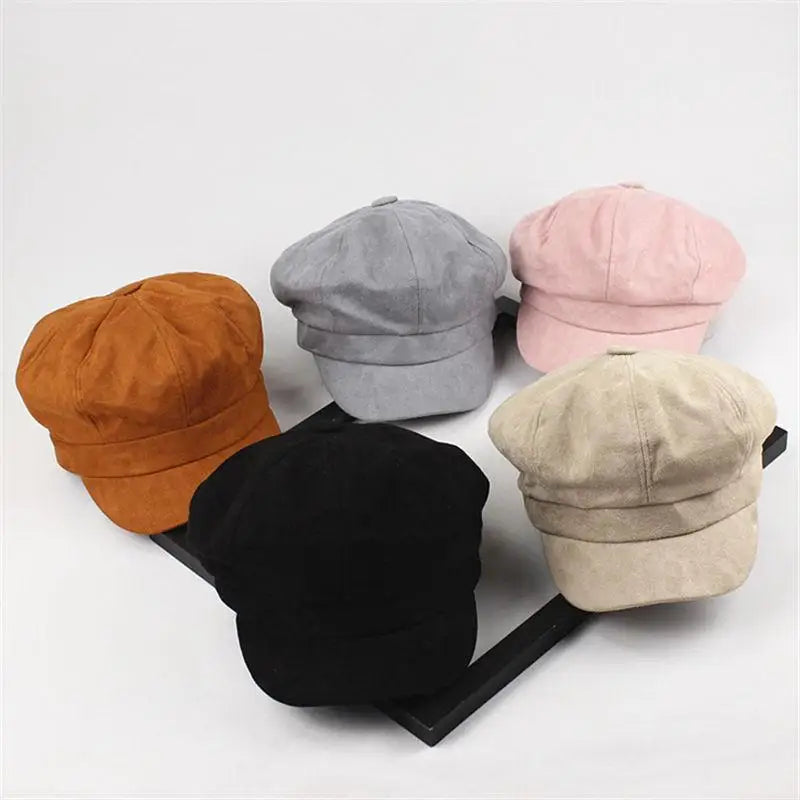 2019 Winter Warm Solid Octagonal Hats for Women and Girl Berets Painter Hat Beanie Cap 01