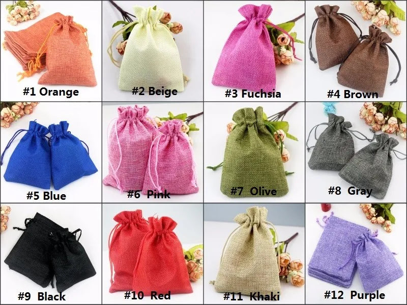 10pcs Linen Jute Jewelry Bag 13X18 Multi color Party Candy Bag Wedding Birthday Favor Gift Packaging Bags Jewellery Stand Custom