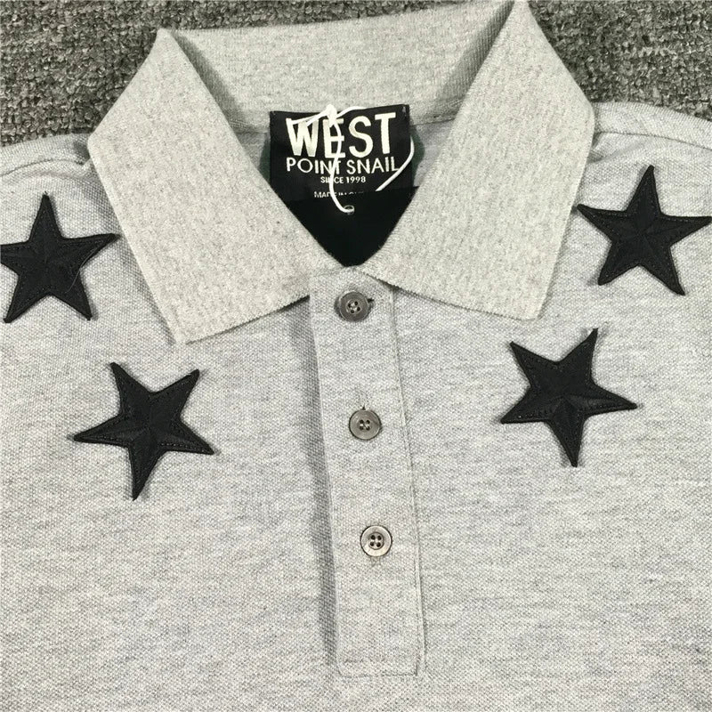 High New Novelty 2021 Embroidered 7 4 Stars Collar Cute crown Casual Polo Shirts Shirt Skateboard Cotton Polos Top Tee 046