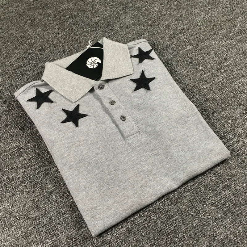 High New Novelty 2021 Embroidered 7 4 Stars Collar Cute crown Casual Polo Shirts Shirt Skateboard Cotton Polos Top Tee 046