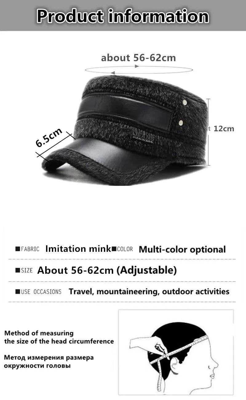 SILOQIN earmuffs caps for men winter warm Military Hats men's Imitation mink fur flat cap adjustable size dad casual brands cap