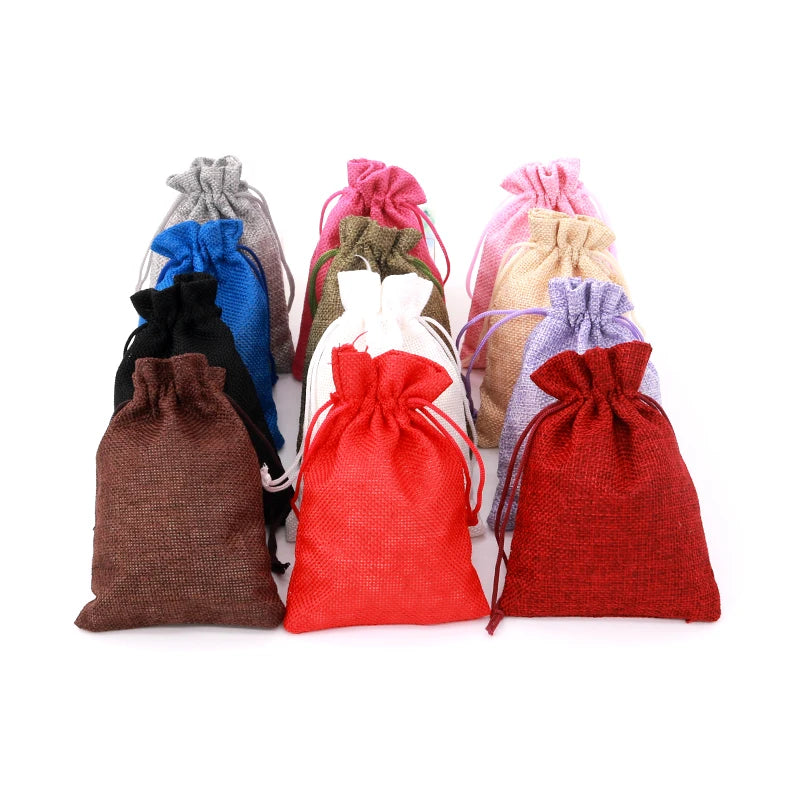 10pcs Linen Jute Jewelry Bag 13X18 Multi color Party Candy Bag Wedding Birthday Favor Gift Packaging Bags Jewellery Stand Custom