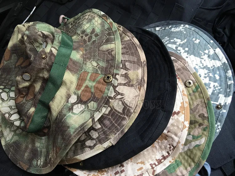 Hunting Bonnie Hat Tactical Airsoft Camouflage Camo Sniper Bucket Hats Outdoor Hiking Camping Fishing Cap