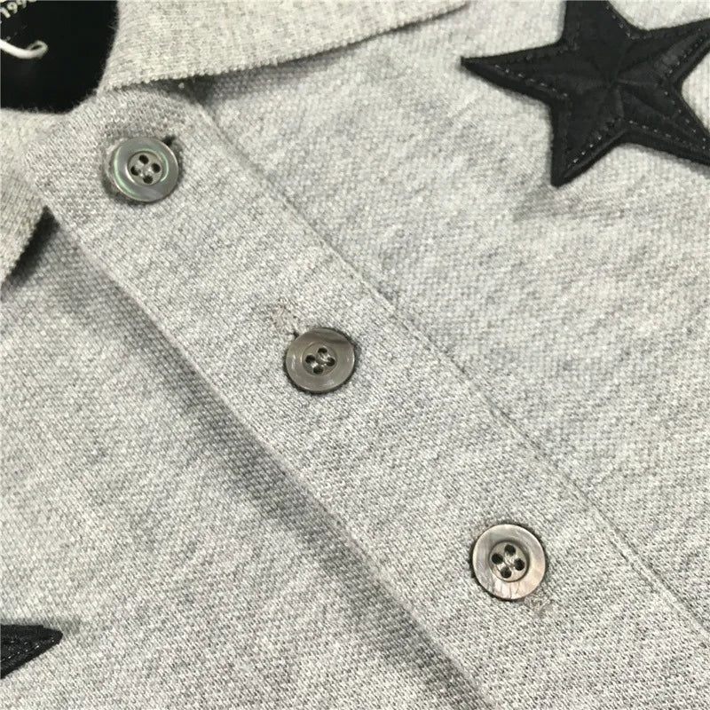 High New Novelty 2021 Embroidered 7 4 Stars Collar Cute crown Casual Polo Shirts Shirt Skateboard Cotton Polos Top Tee 046