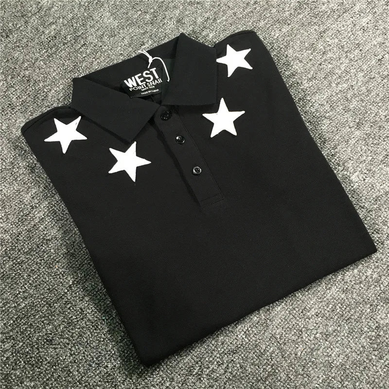 High New Novelty 2021 Embroidered 7 4 Stars Collar Cute crown Casual Polo Shirts Shirt Skateboard Cotton Polos Top Tee 046