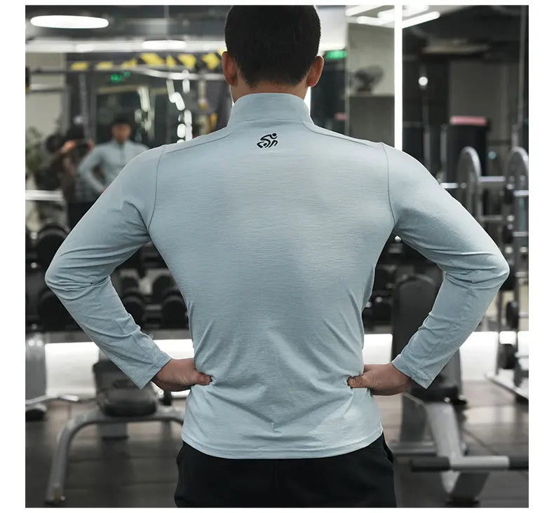 Men's Fitness Workout T-Shirt Top Half Zip Training Wear Quick Dry Running Exercise Long Sleeve Marathon Athletics Sweatshirts