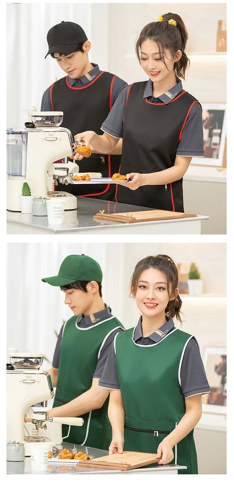 Custom Logo Brown Green Supermarket Convenience Studio Store Workwear Clothes Unifrom Working Vest Aprons With Zip Big Pokcets