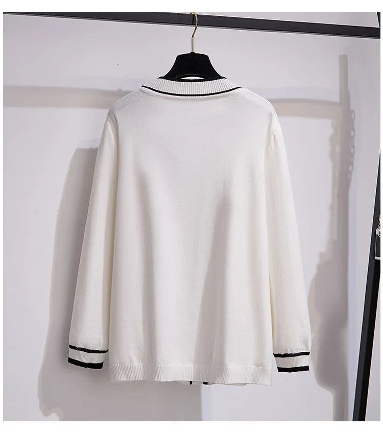 170Kg Plus Size Women's Bust 160 Autumn Loose V-Neck Cardigan Sweater Knitted Small Fragrant Style Jacket 5XL 6XL 7XL 8XL 9XL