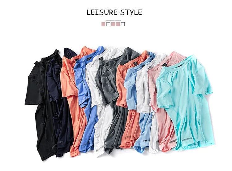 (L-8XL)Ice Silk Camping Hiking Fishing Quick Dry Short Sleeve Shirt Men Loose Fitness Tops Round Neck Couple Sport T-Shirt