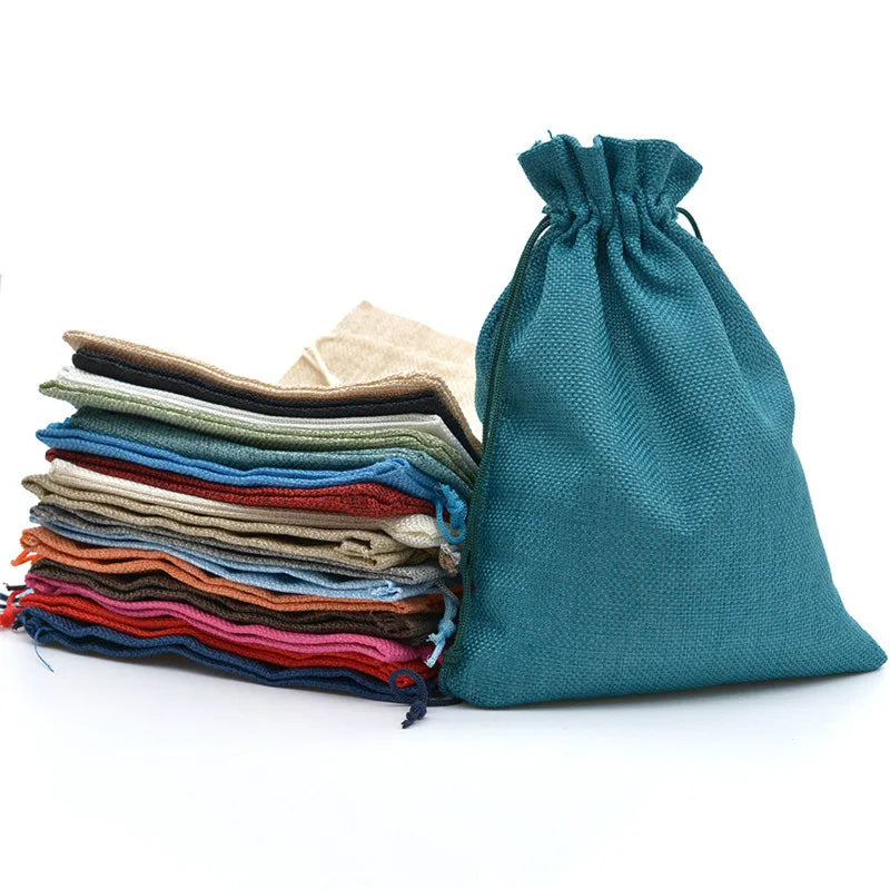 Hot Selling 10Pcs/Lot Multi-Color Jewelry Gift Drawstring Bags Jute Ring Necklace Burlap Storage Pouches Can Be Customized