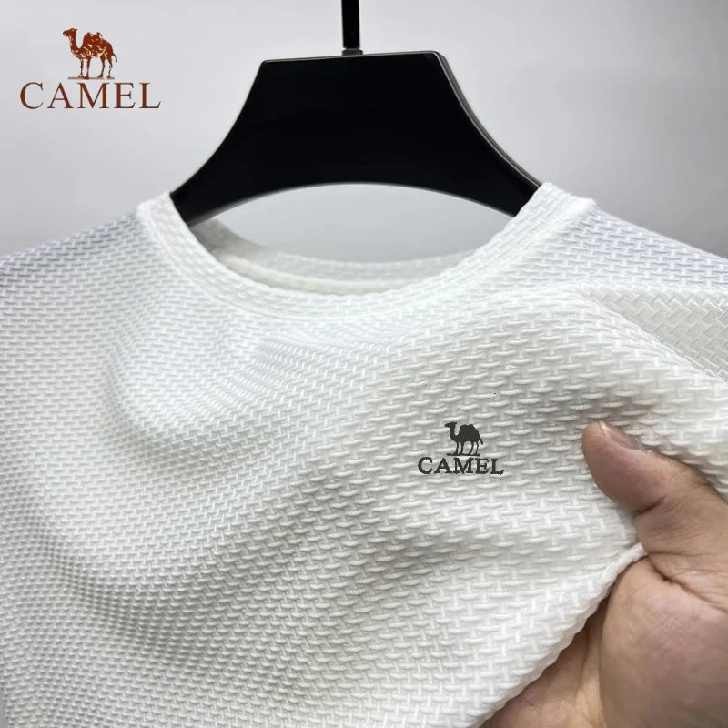 Summer New Men's Embroidered CAMEL Ice Silk Elastic Polo Shirt Luxury Fashion Leisure Breathable Cool Short Sleeved T-shirt Top