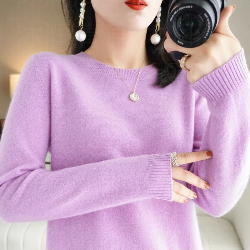 Sweaters Round Neck Pullover Women Keep Warm Long Sleeves Solid Color Bottoming Shirt Autumn Winter Cashmere Commuting Style