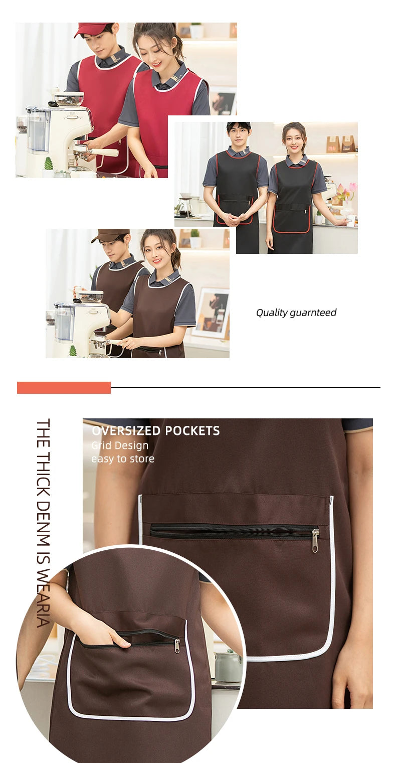 Custom Logo Brown Green Supermarket Convenience Studio Store Workwear Clothes Unifrom Working Vest Aprons With Zip Big Pokcets