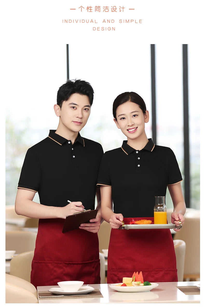 2024 Server Polo Custom Logo Restaurant Hotel Waiter Shirt for Men Women Work Uniform Coffee Catering Polos Food Seller Clothing