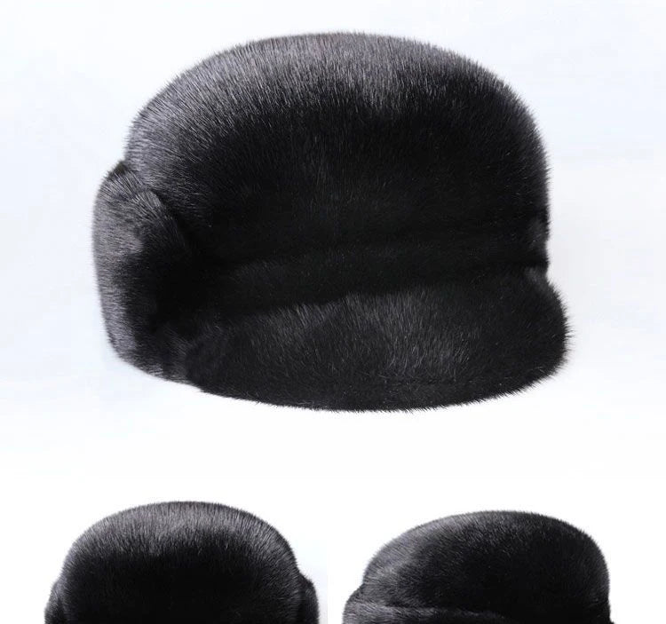 Luxury Winter Man Top Real Mink Fur Bomber Hat Male Genuine Marten Head Warm Black/Brown Caps Best Gift For Dad Gorras