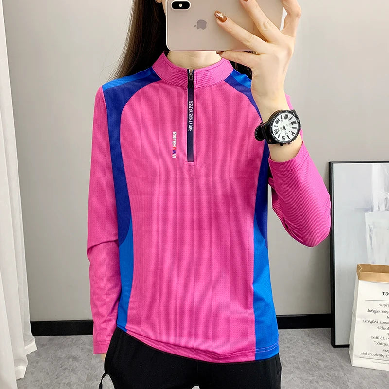 Quick Drying Long Sleeve T-Shirt for Female Breathable Outdoor Sweatshirt Fashion Leisure Print Women Hiking Running Marathon