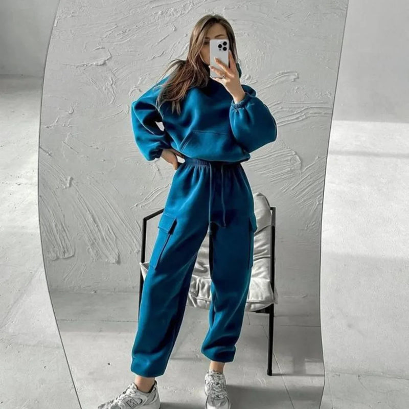 Autumn Winter Women's Suit Sportswear Hoodie Pants Set Lady Solid Pullover Casual Sports Long Sleeve Tops and Pants Hoodie 2ps