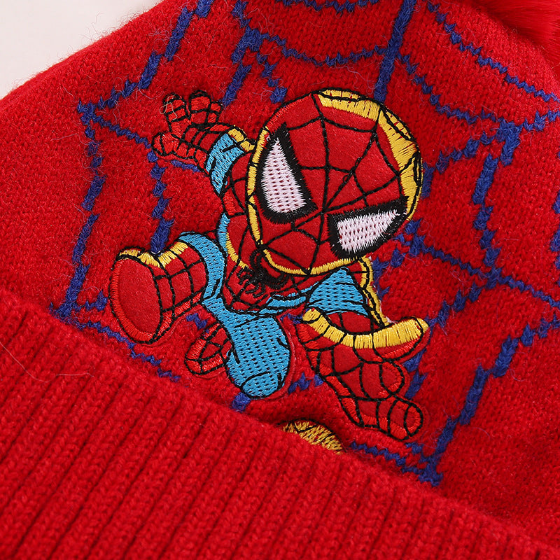 Marvel Spiderman New Fashion Autumn Winter Cartoon Kids Color Matching Knitted Hat Boys Girl Wool Cap Children Thick Beanies Hat