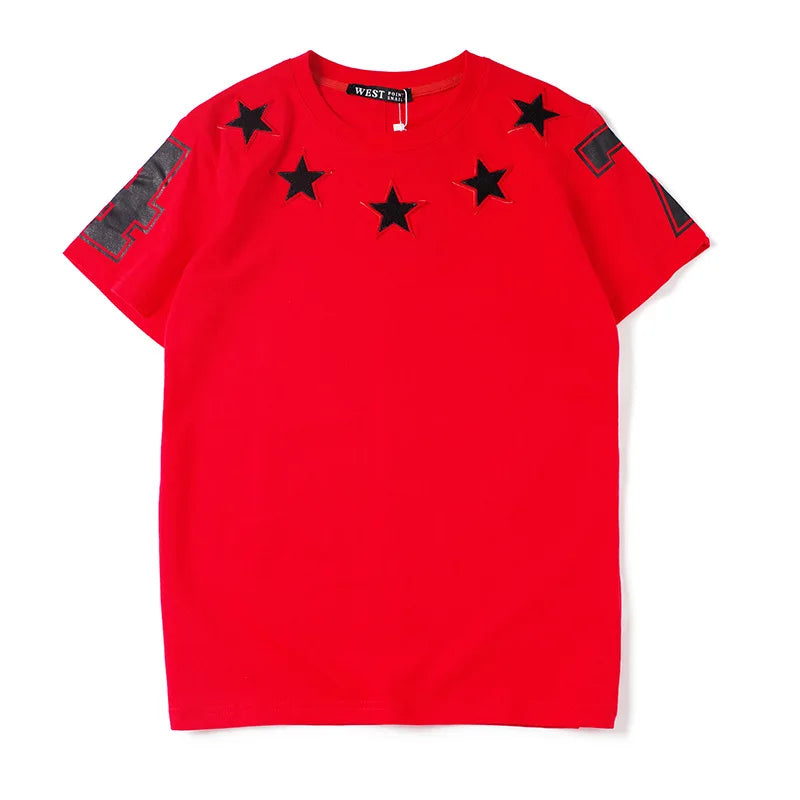 Fashion 2022 Brand Star 74 Digital Flocking Embroidery Cotton Short-sleeved O-neck T-shirt for Men Women Lovers Tees Streetwear