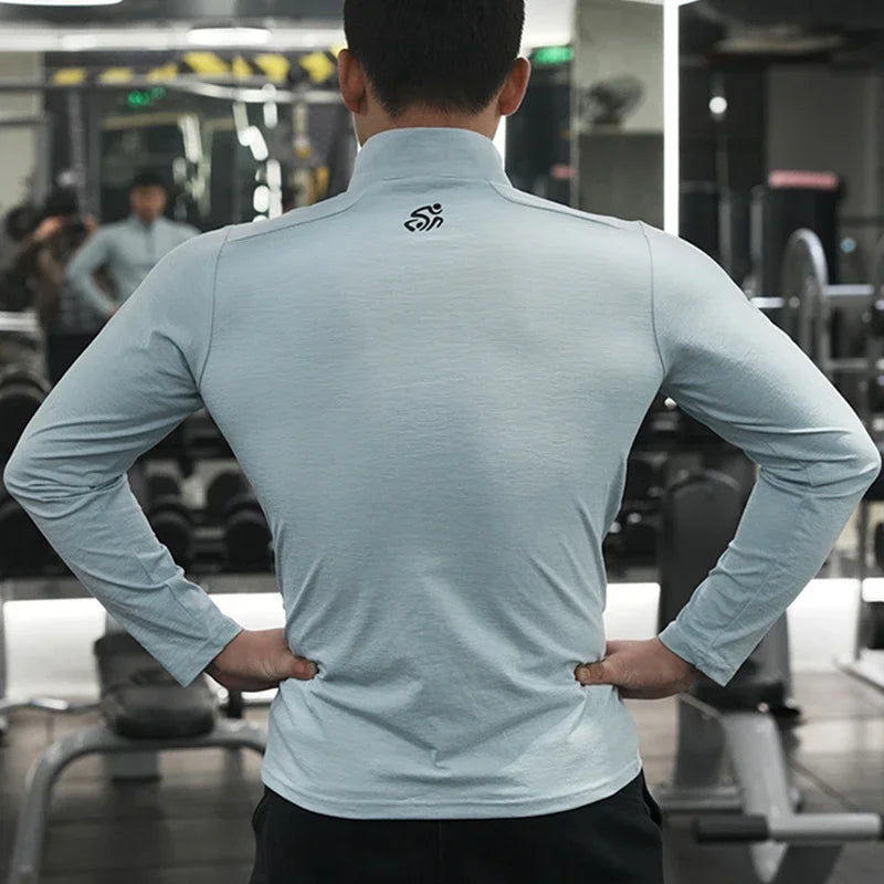 Men's Fitness Workout T-Shirt Top Half Zip Training Wear Quick Dry Running Exercise Long Sleeve Marathon Athletics Sweatshirts