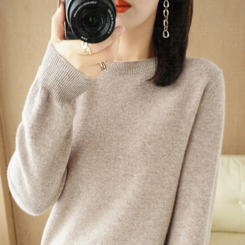 Sweaters Round Neck Pullover Women Keep Warm Long Sleeves Solid Color Bottoming Shirt Autumn Winter Cashmere Commuting Style