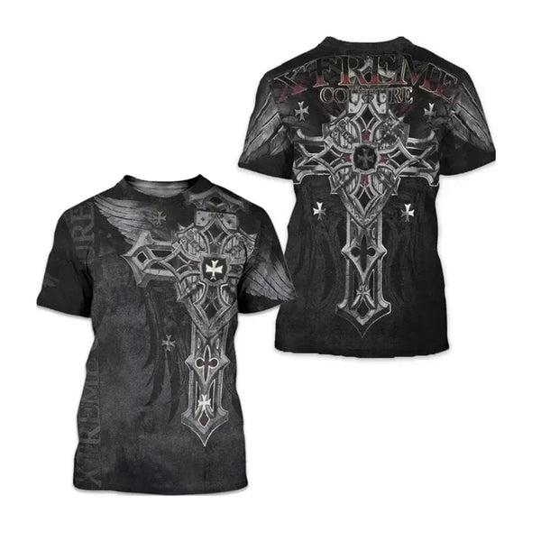 Fashionable  Cross  Pictures For Men's T-Shirts Trend Digital Printing Casual Round Neck Short Sleeved Tops