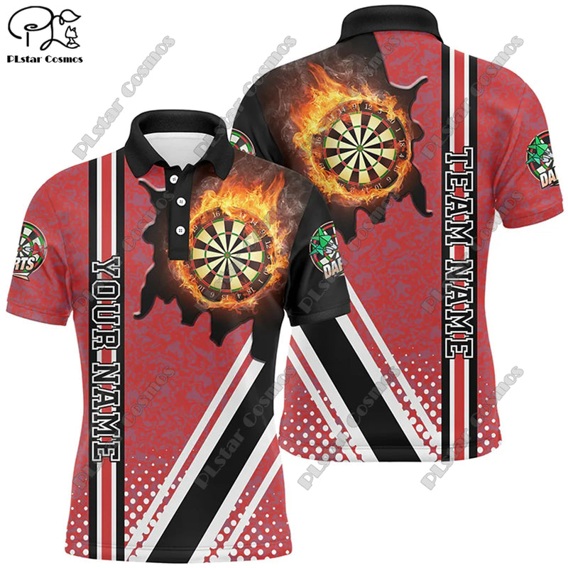 New custom personalized 3D printing  flame pattern darts POLO shirt T-shirt universal leisure team throwing sports series D-10