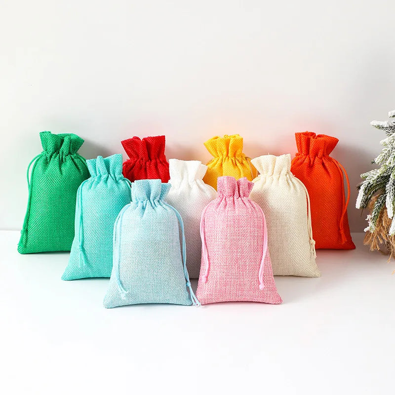 30/50 Pcs Multi Colors Jute Storage Bags Christmas Party Wedding Gift Fabric Package Drawstring Pouches Gift Bag 7x9/10x14cm