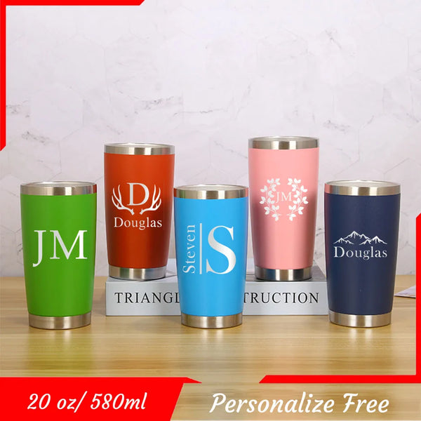 20oz Insulated Tumbler With Lids, Stainless Steel Double Vacuum Coffee Tumbler Cup, Durable Personalized Name Logo Coffee Cups