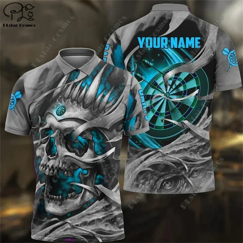 PLstar Cosmos Personalized Name Multicolor Skull Dart 3D Printing Unisex Polo Shirt Summer Street Casual Tops Sleeveless T-Shirt