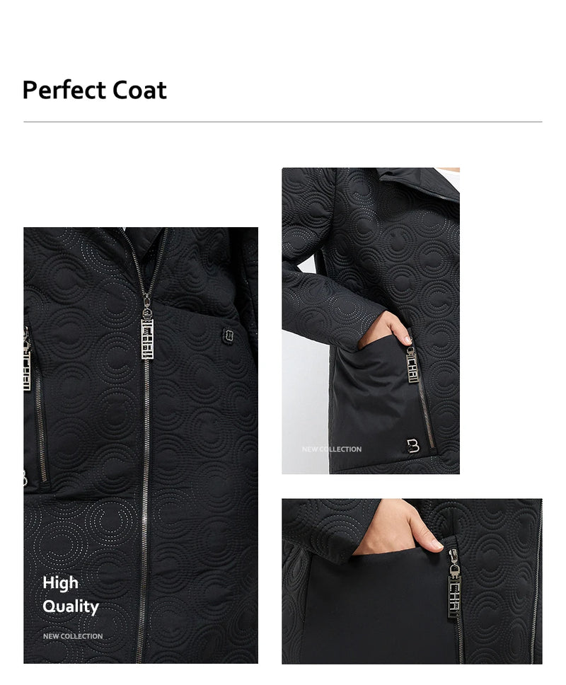 HaiLuoZi 2023 Autumn Women Jackets Plus Size Long Hooded Quilted Light weight Big pockets Bio-cotton Stylish Women's coat 5537