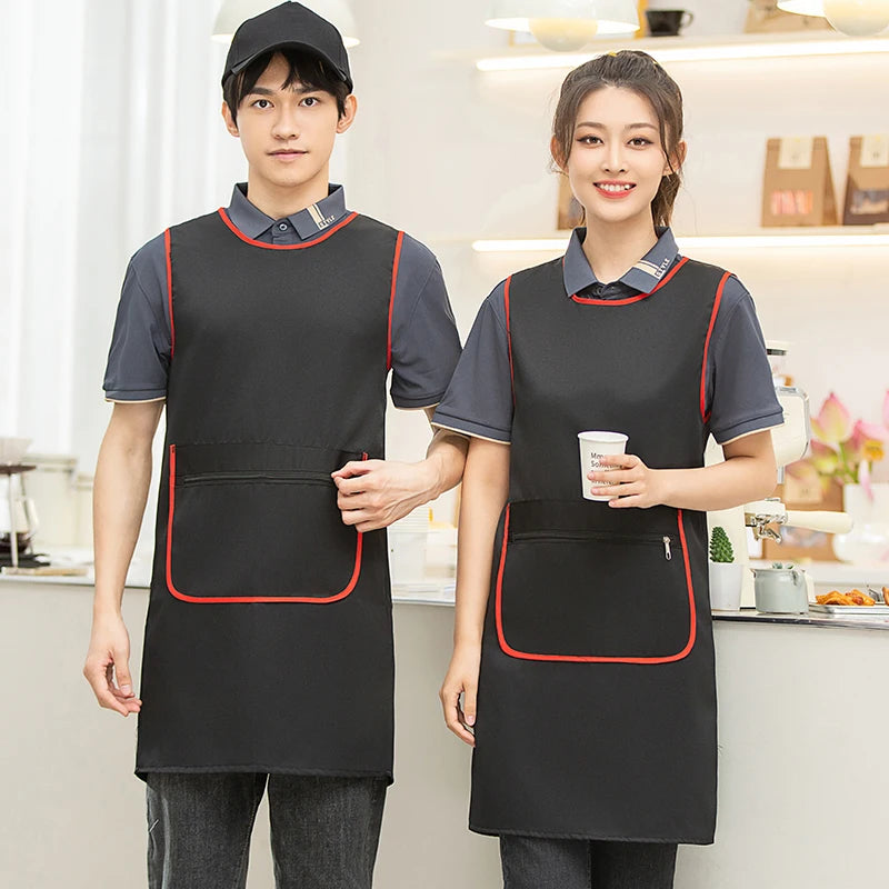 Custom Logo Brown Green Supermarket Convenience Studio Store Workwear Clothes Unifrom Working Vest Aprons With Zip Big Pokcets