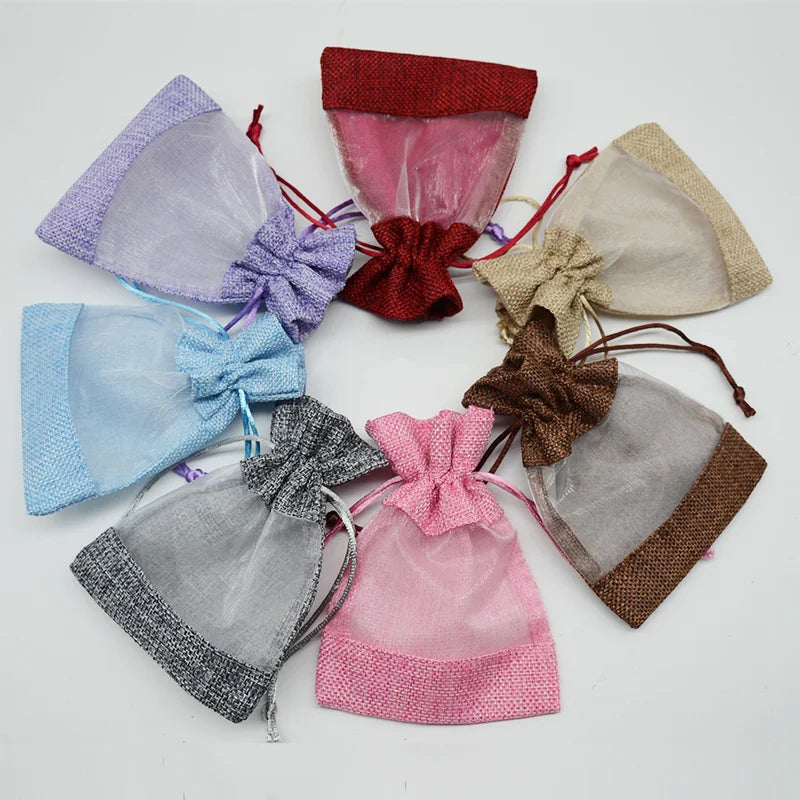 100/50pcs Drawstring Organza Bags Natural Burlap Gift Bags Multi Size Jewelry Packaging Wedding Bags Birthday Party Supplies Bag