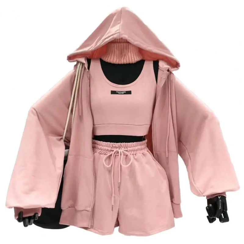 3Pcs/Set Women's Activewear Set Hoodie Sweatshirt Shorts And Suit Fashionable Comfortable Suit Sports Vest Hoodie Shorts Outfit